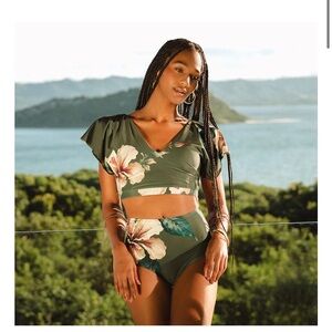 Albion Rica High-waisted Ruched Swim Bottom Sz Large